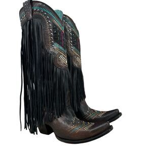 Corral Women’s Embroidery Crystals Lamb Fringe Tall Boots C4078 Cowgirl Western